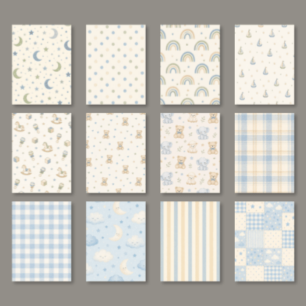 Twelve-sheet Baby Boy Memories paper pack in 5.5 by 8.5 inch 148 gsm format