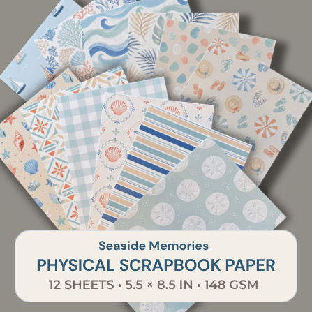 Seaside Memories printed paper collection for beach scrapbooks junk journals and paper crafts