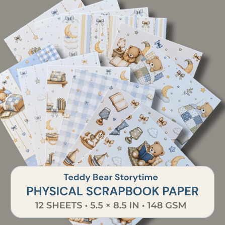 Teddy Bear Storytime printed paper collection for baby scrapbooks junk journals and keepsakes