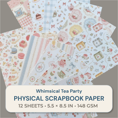 Whimsical Tea Party printed paper collection for scrapbooking junk journaling and paper crafts